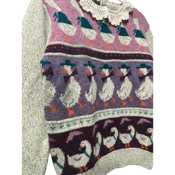 Eddie Bauer Rare VTG Wool Duck Sweater Lace Collar Cottagecore Coquette New S - Picture 3 of 5